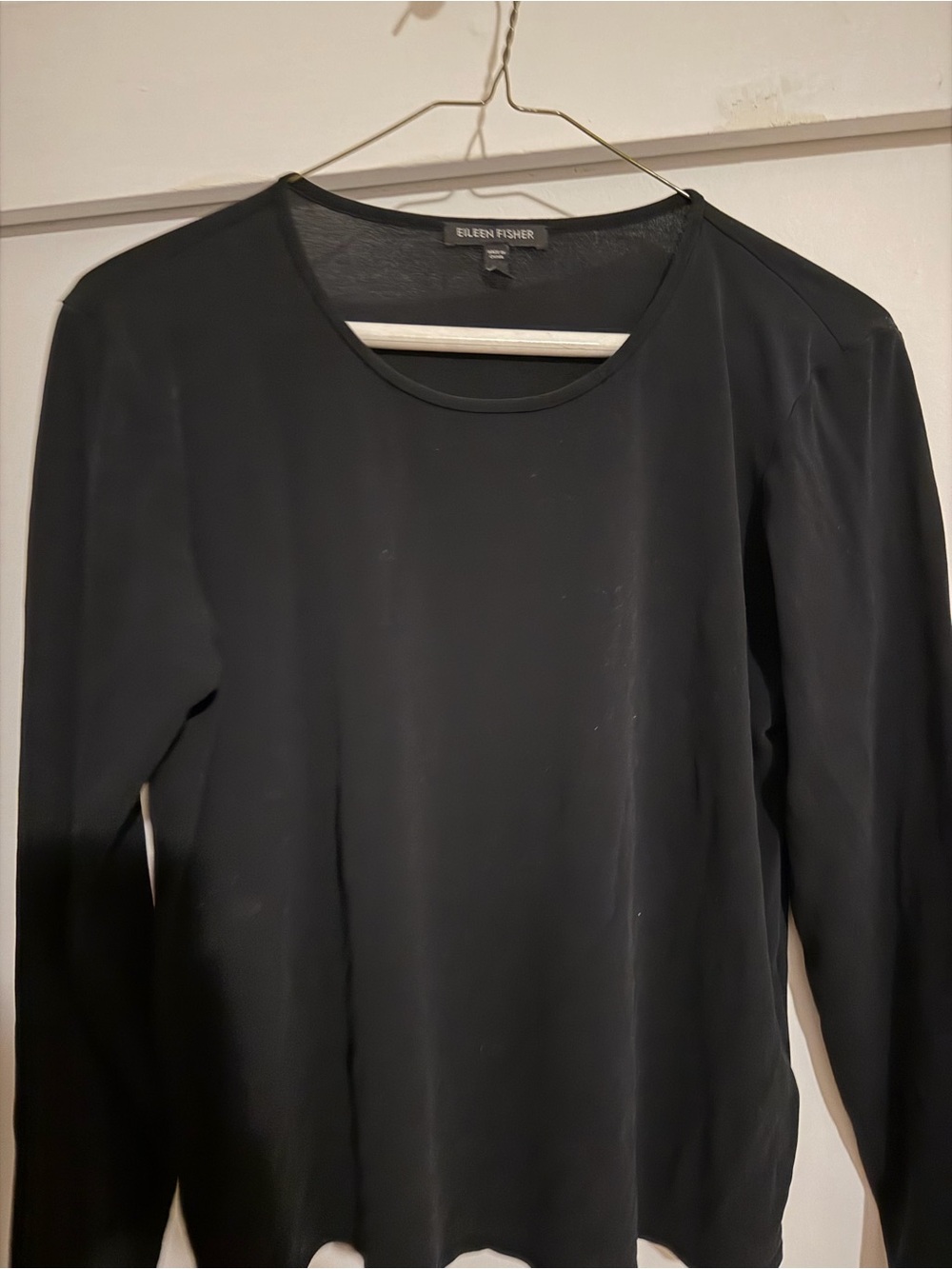 Eileen Fisher Black Scoop Neck Long Sleeve Top